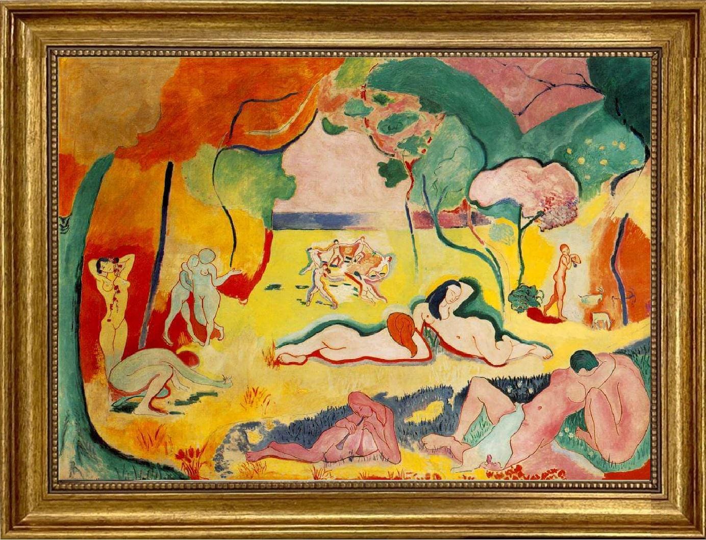 The Joy Of Life by Henri Matisse |  Giclée Canvas Premium Print with Brush Strokes | Wooden Golden Vintage Frame for Classic Masterpiece FOSHE ART