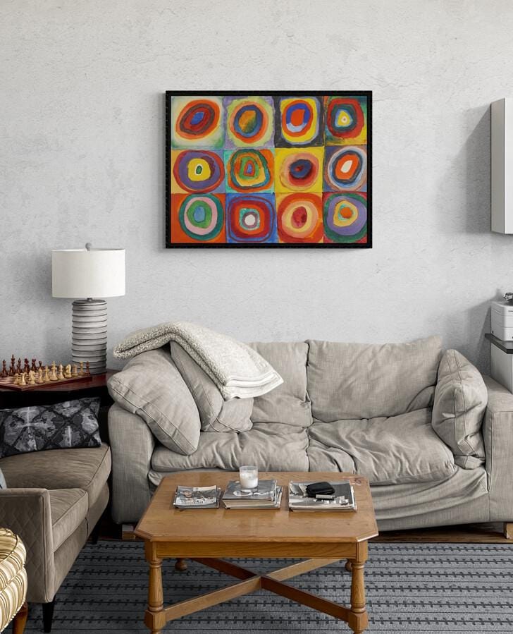 Kandinsky Color Study Squares with Concentric Circles, Large Art, Heavyweight Canvas, 3D hand finish print with brush strokes, Ready to Hang FOSHE ART
