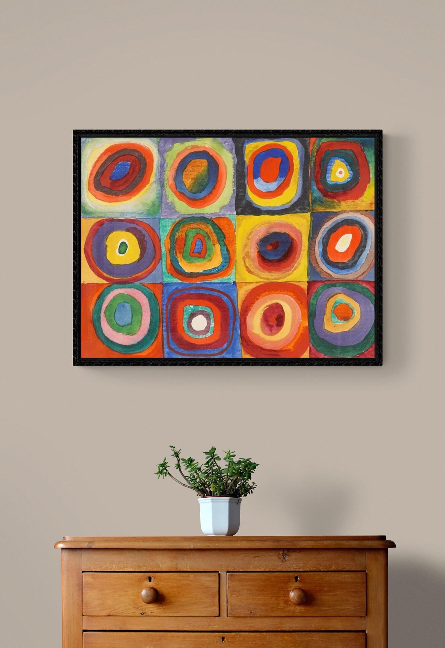 Kandinsky Color Study Squares with Concentric Circles, Large Art, Heavyweight Canvas, 3D hand finish print with brush strokes, Ready to Hang FOSHE ART