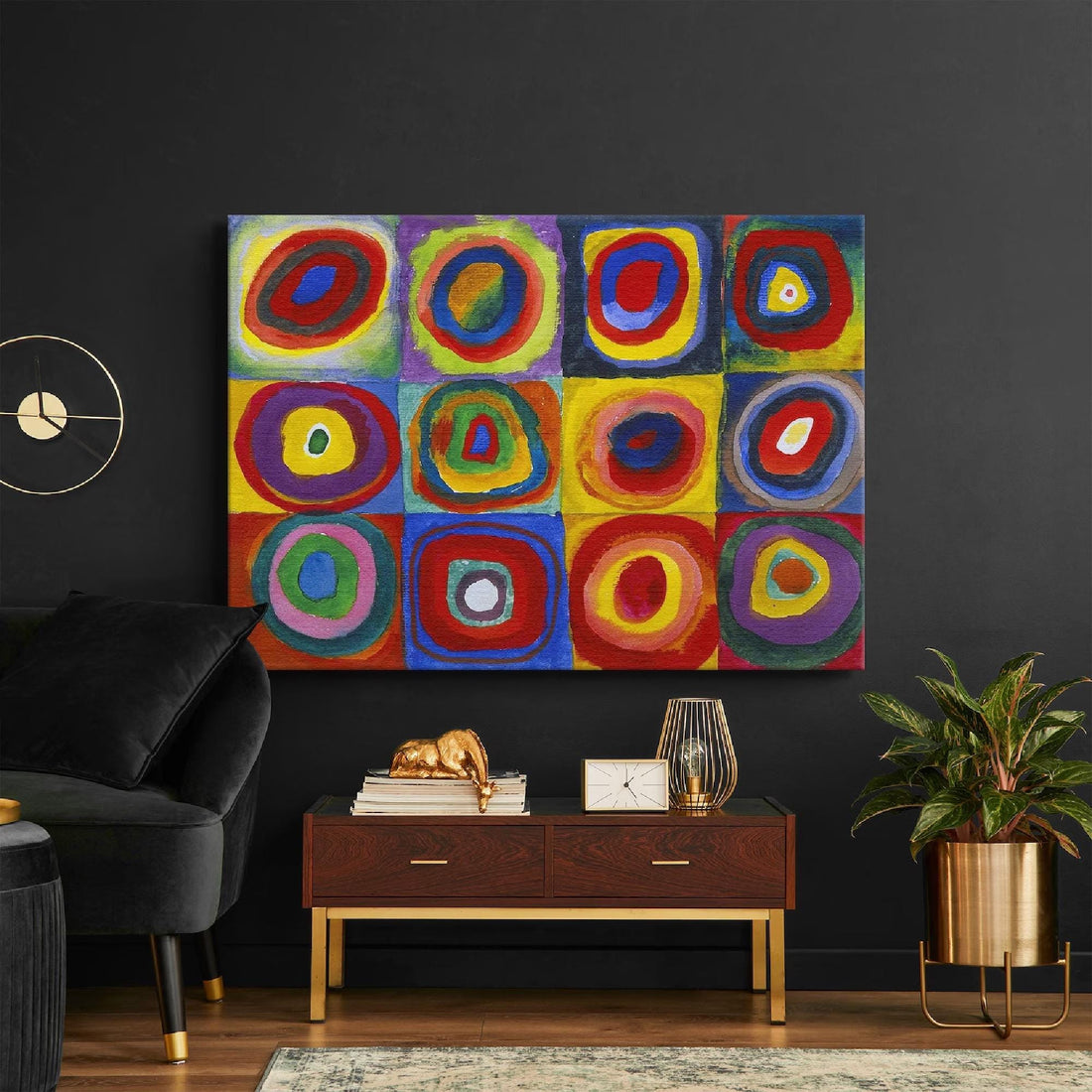 Kandinsky Color Study Squares with Concentric Circles, Large Art, Heavyweight Canvas, 3D hand finish print with brush strokes, Ready to Hang FOSHE ART