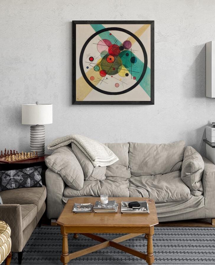 Wassily Kandinsky Circles in a Circle, Giclee Print on Canvas or Museum-Quality Canvas with Hand-Applied Brush Strokes for Authentic Look FOSHE ART