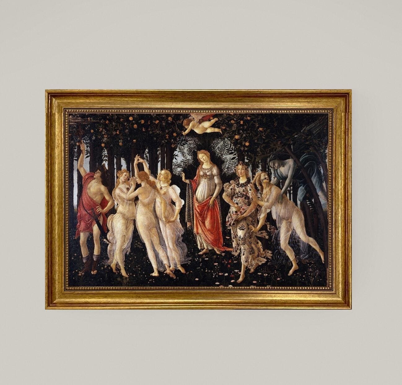 Botticelli La Primavera Canvas Print with Brush Stroke Finish: Museum Quality Giclée Reproduction, Framed FOSHE ART
