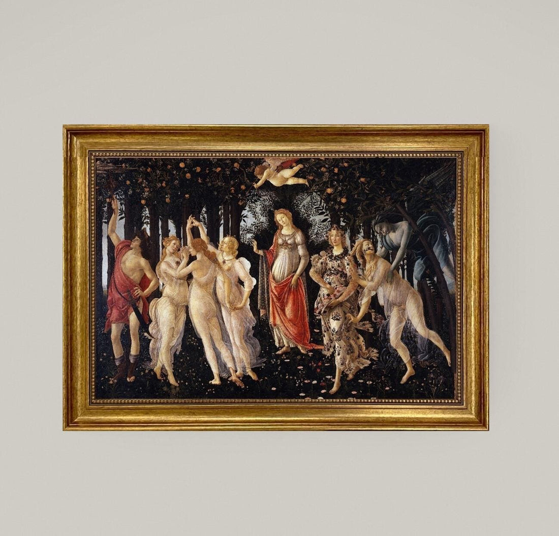 Botticelli La Primavera Canvas Print with Brush Stroke Finish: Museum Quality Giclée Reproduction, Framed FOSHE ART