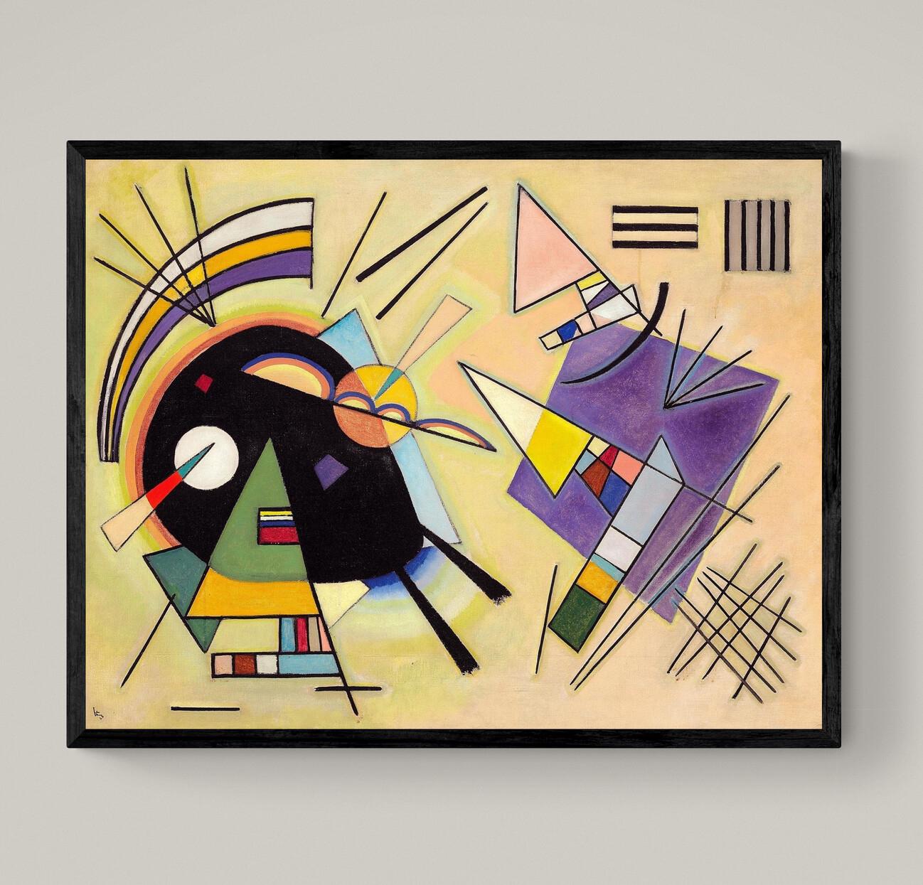 Kandinsky Black and Violet Canvas Print: 3D Brushstroke Texture, Ready to Hang FOSHE ART