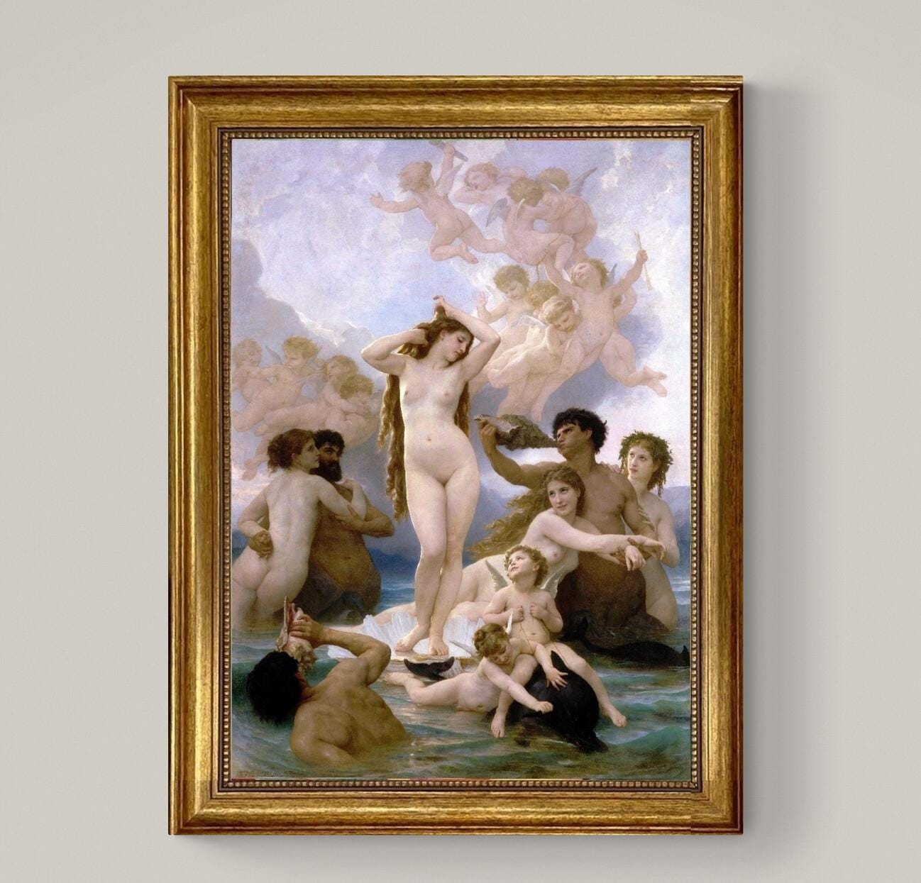 The Birth of Venus by Bouguereau | Framed Gliclée canvas  with hand-applied brush strokes and golden vintageous frame | looks like original FOSHE ART