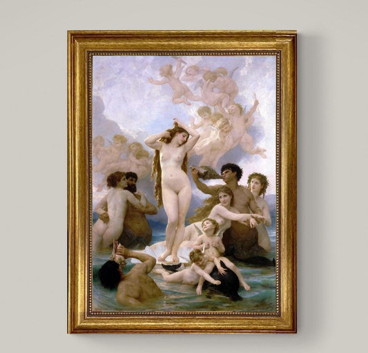 The Birth of Venus by Bouguereau | Framed Gliclée canvas  with hand-applied brush strokes and golden vintageous frame | looks like original FOSHE ART