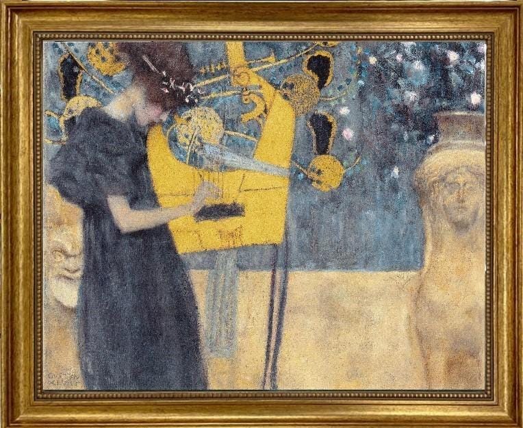 Gustav Klimt Music Giclée Canvas Print: Golden Vintage Frame, Brush Strokes FOSHE ART