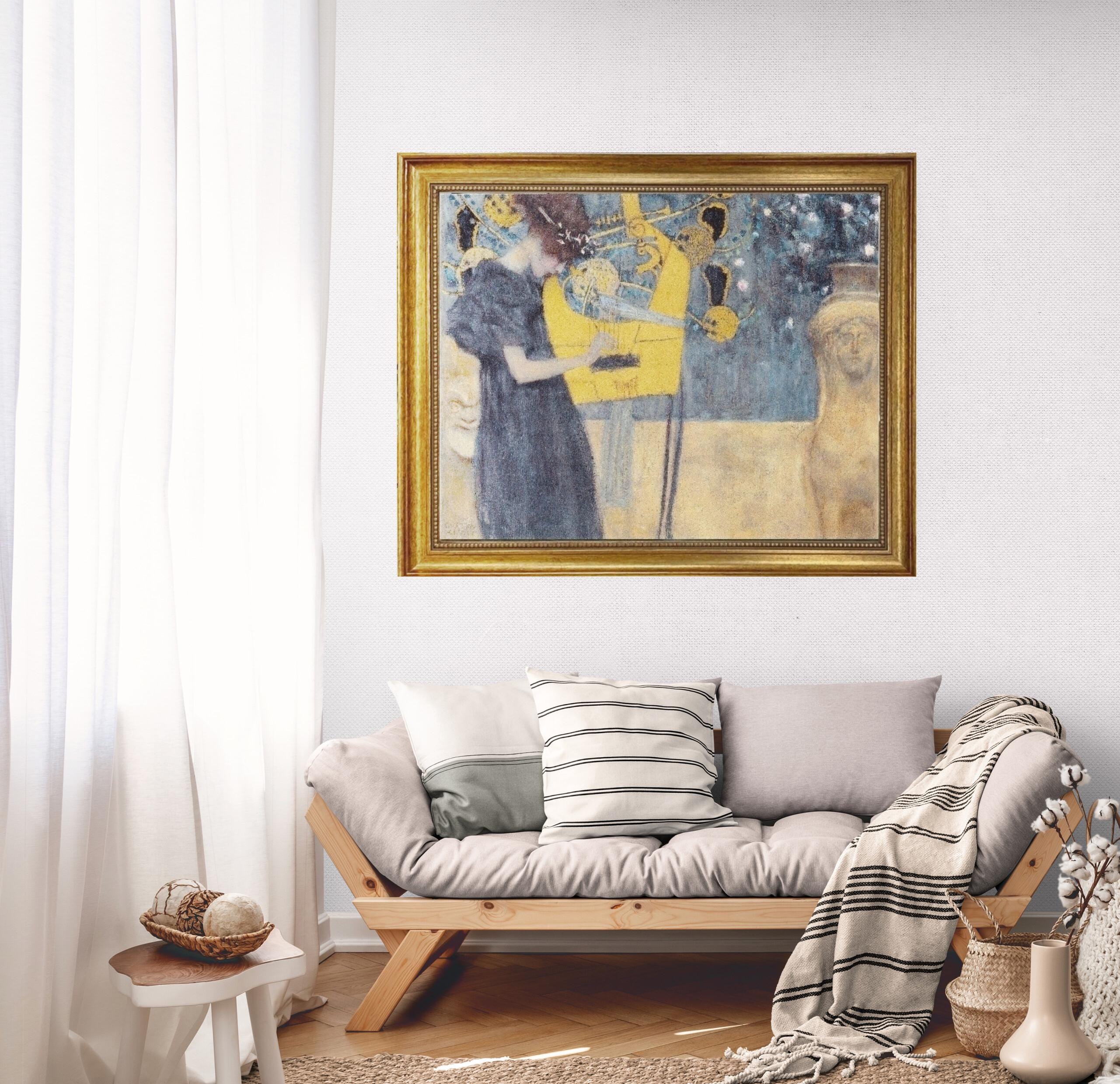 Gustav Klimt Music Giclée Canvas Print: Golden Vintage Frame, Brush Strokes FOSHE ART