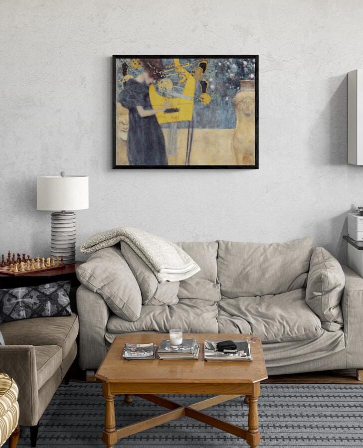 Music by Gustav Klimt Wall Art on Heavyweight Canvas with 3D Hand-Finished Print with Brush Strokes | Looks like original | Ready to Hang FOSHE ART