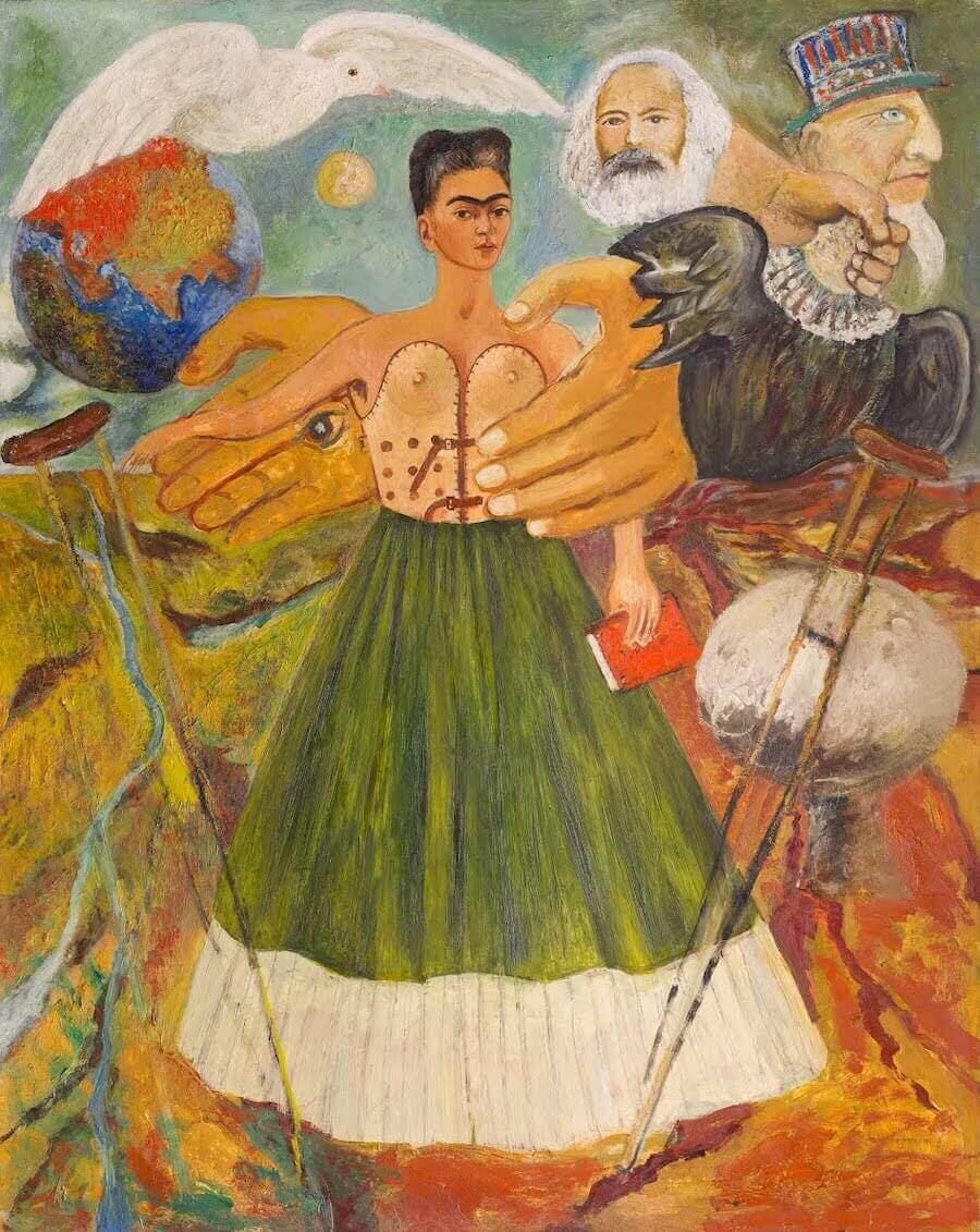 Powerful Symbolism: Frida Kahlo - Marxism Will Give Health to the Sick, Fine Art Print, Art Paper, Canvas & 3D Hand Finished Texture Print FOSHE ART