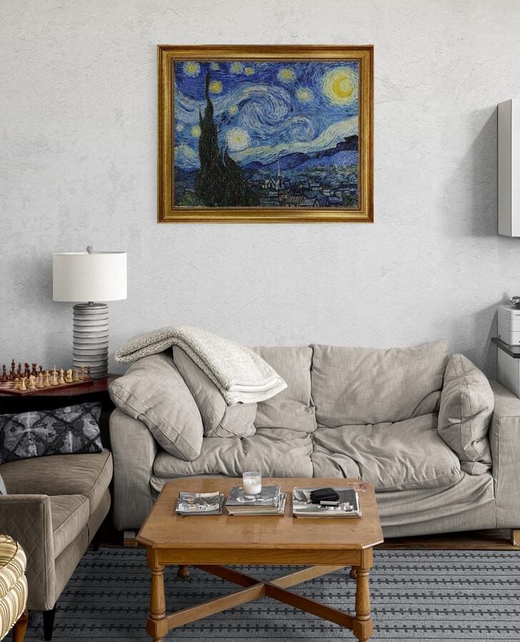 Vincent van Gogh The Starry Night | Framed Gliclée canvas  with hand-applied brush strokes and golden vintageous frame | looks like original FOSHE ART