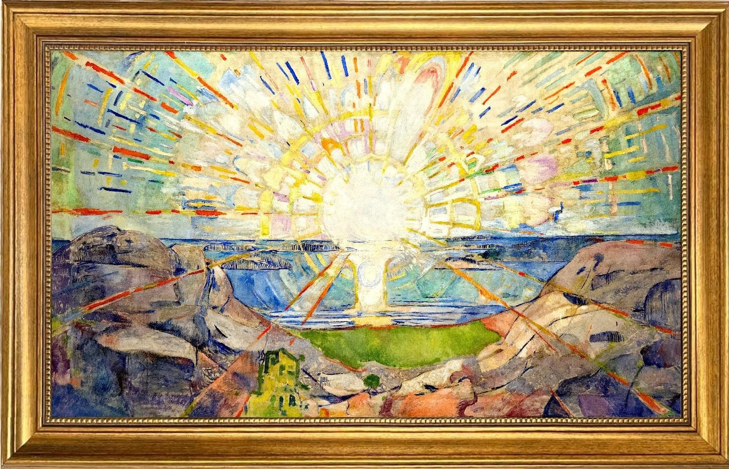 The Sun by Edvard Munch | Framed Gliclée canvas  with hand-applied brush strokes and golden vintageous frame | looks like original art FOSHE ART