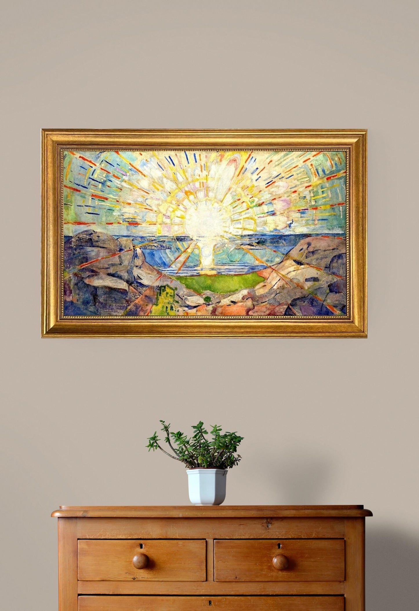 The Sun by Edvard Munch | Framed Gliclée canvas  with hand-applied brush strokes and golden vintageous frame | looks like original art FOSHE ART