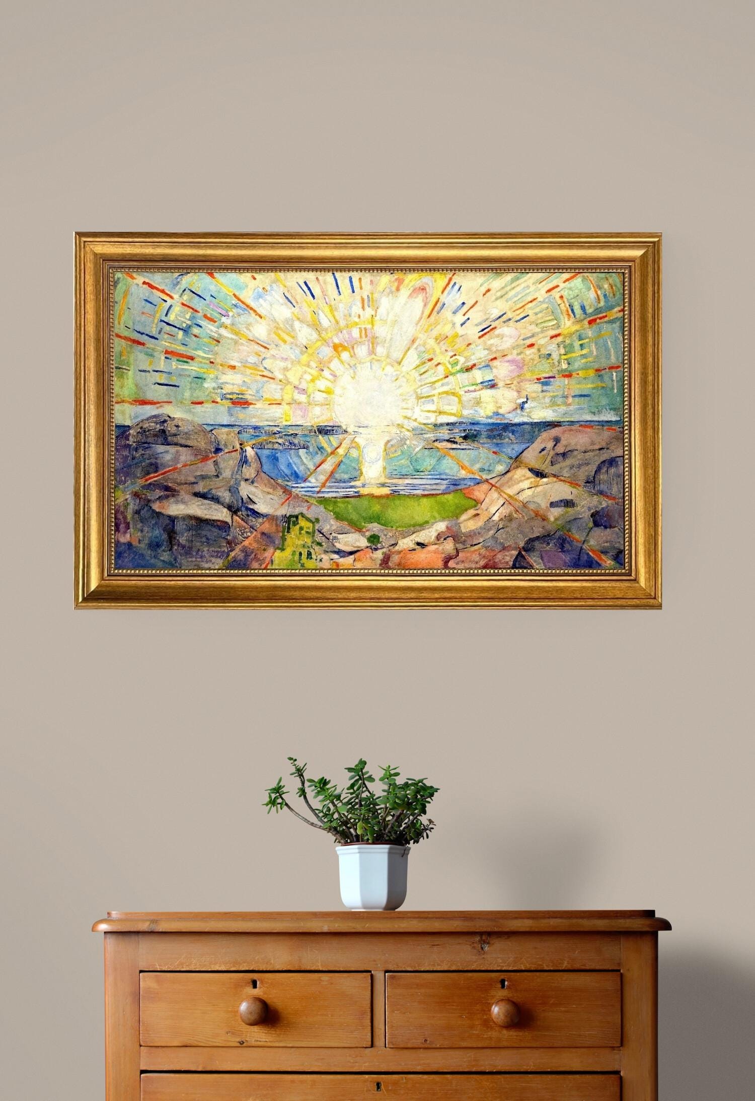 The Sun by Edvard Munch | Framed Gliclée canvas  with hand-applied brush strokes and golden vintageous frame | looks like original art FOSHE ART