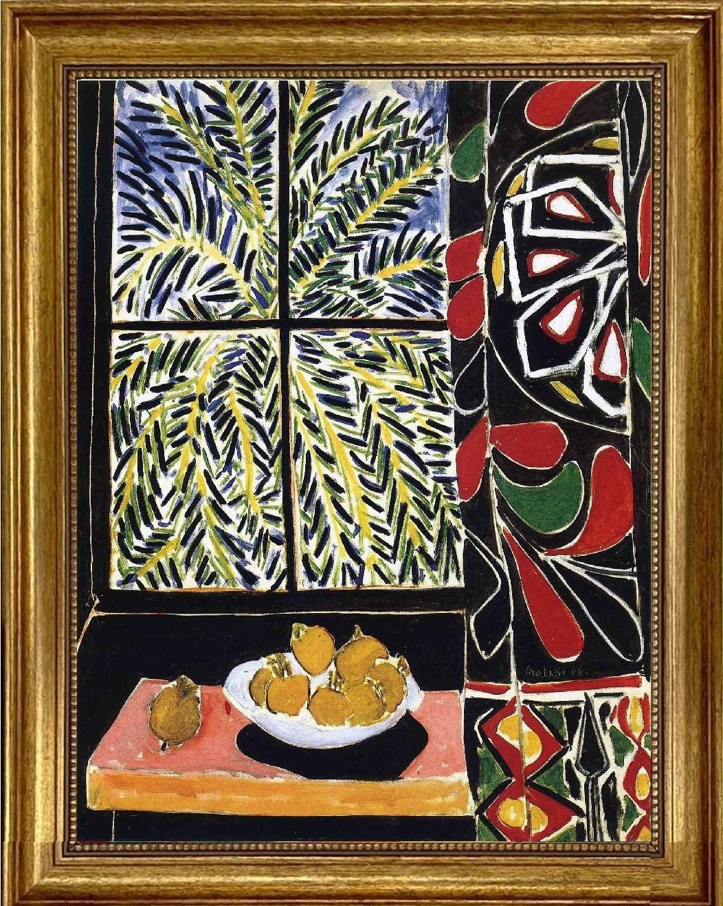 Interior with Egyptian Curtain by Henri Matisse  Gliclée canvas print with brush strokes and golden vintageous frame | looks like original FOSHE ART