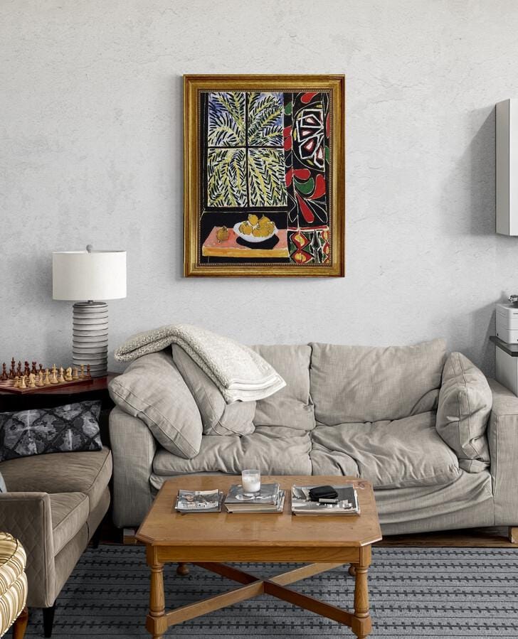 Henri Matisse Print: Egyptian Curtain, Giclée Canvas with Vintage Frame FOSHE ART