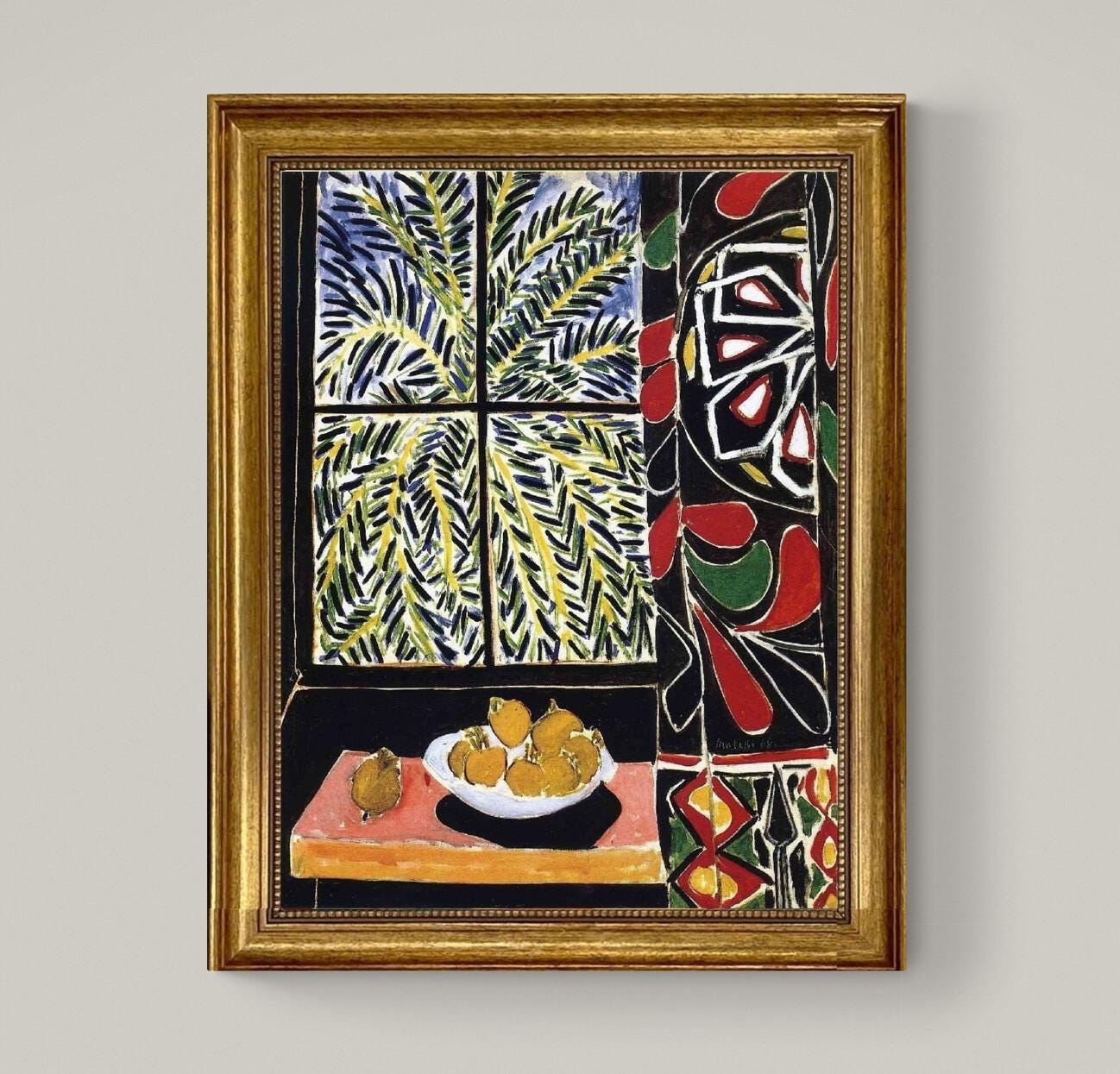 Henri Matisse Print: Egyptian Curtain, Giclée Canvas with Vintage Frame FOSHE ART