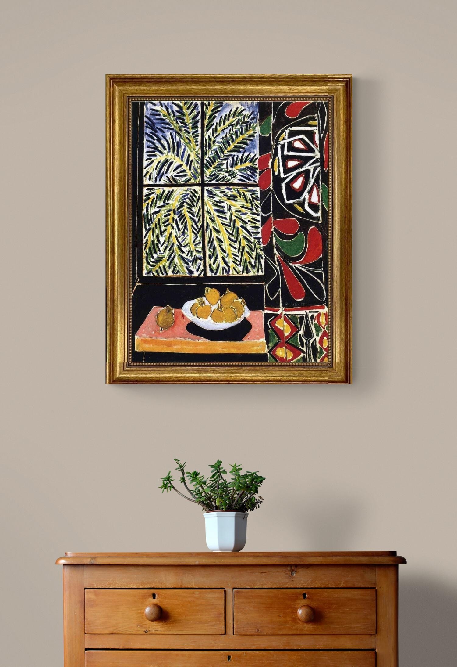 Henri Matisse Print: Egyptian Curtain, Giclée Canvas with Vintage Frame FOSHE ART