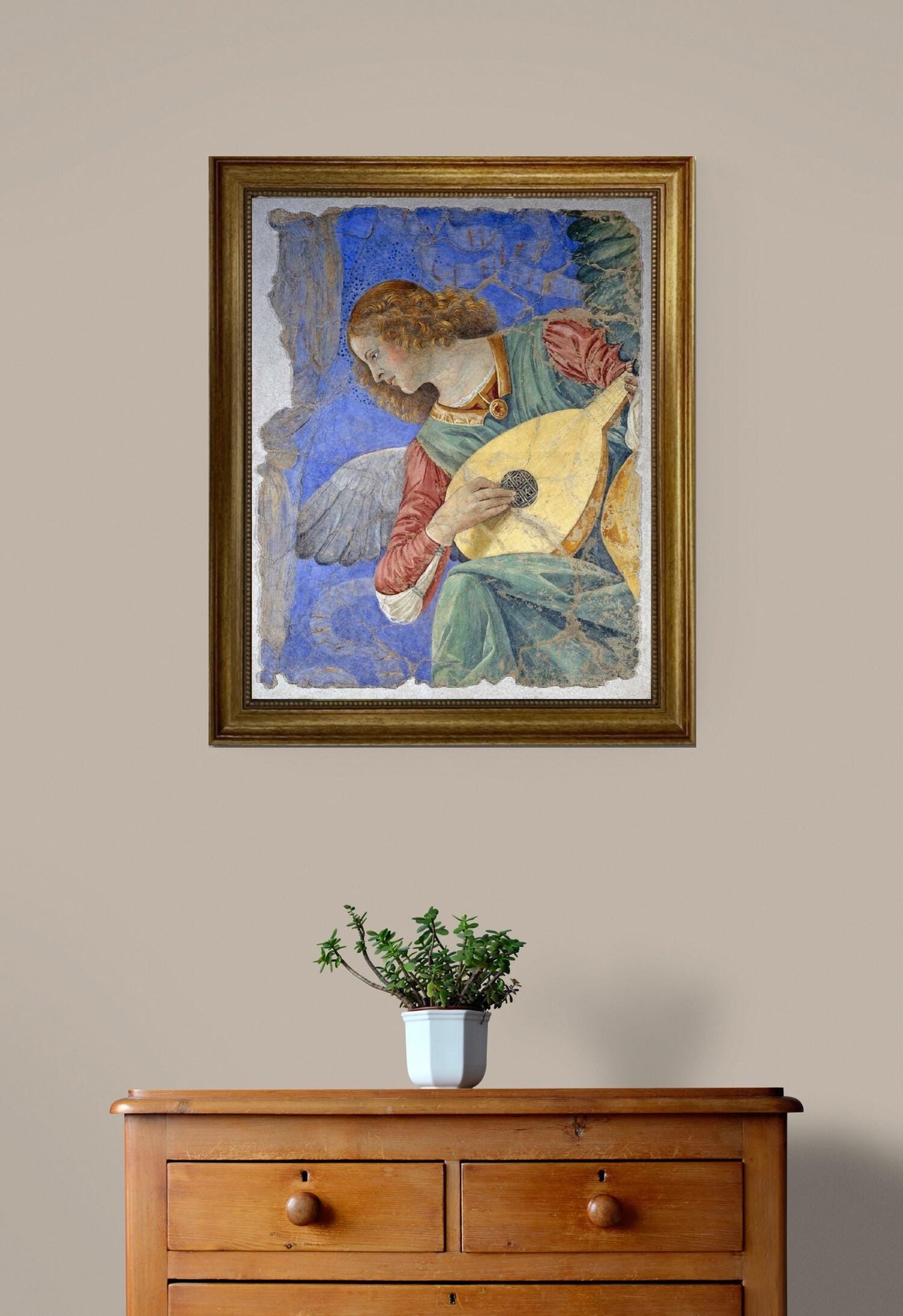 Musical Angel by Melozzo da Forlì, Giclee Premium Art Print on Canvas with brush strokes and vintageous golden frame looks like original art FOSHE ART