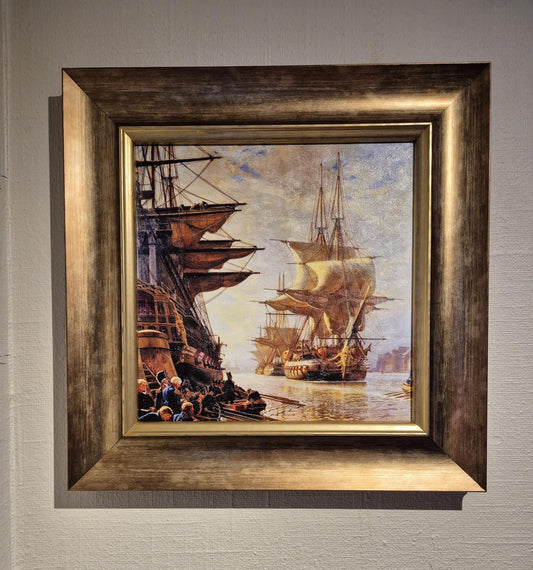 The fleet leaving the habour for the last time by Christian Mølsted | Seascape Wall Art | Vintage Tall Ship Decoration in Framed Print FOSHE ART