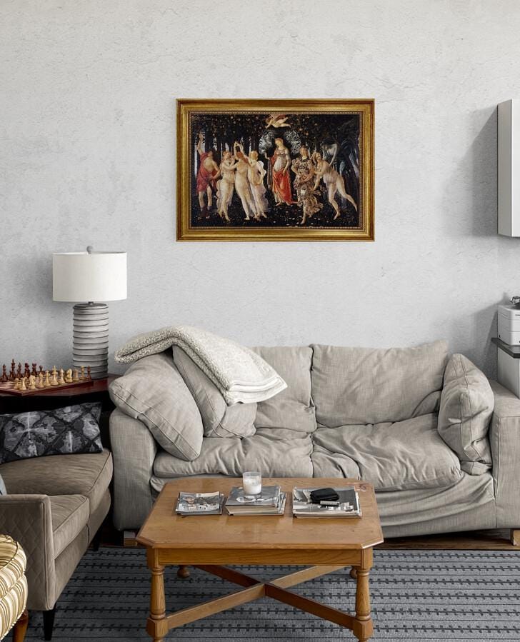 Sandro Botticelli "La Primavera" | Museum-Quality Heavyweight real Canvas | 3D hand finish print with Brush Strokes | Vintage golden frame FOSHE ART