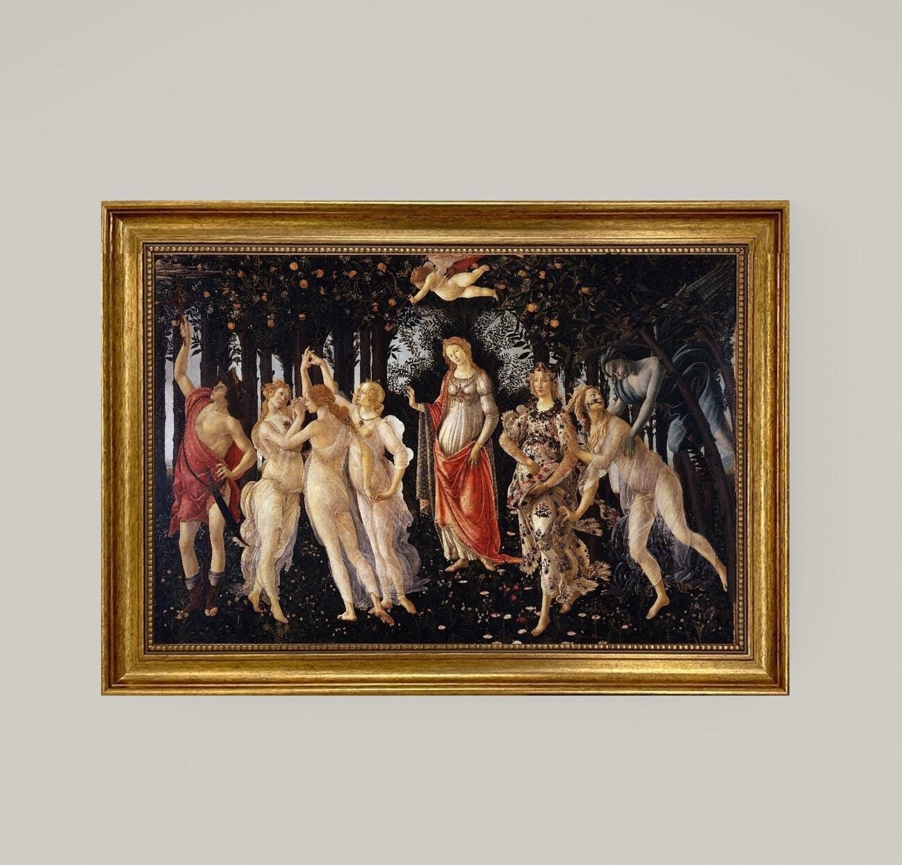 Botticelli La Primavera Canvas Print print with Hand-Applied Brush Strokes, Vintage  Wooden Gold Frame FOSHE ART