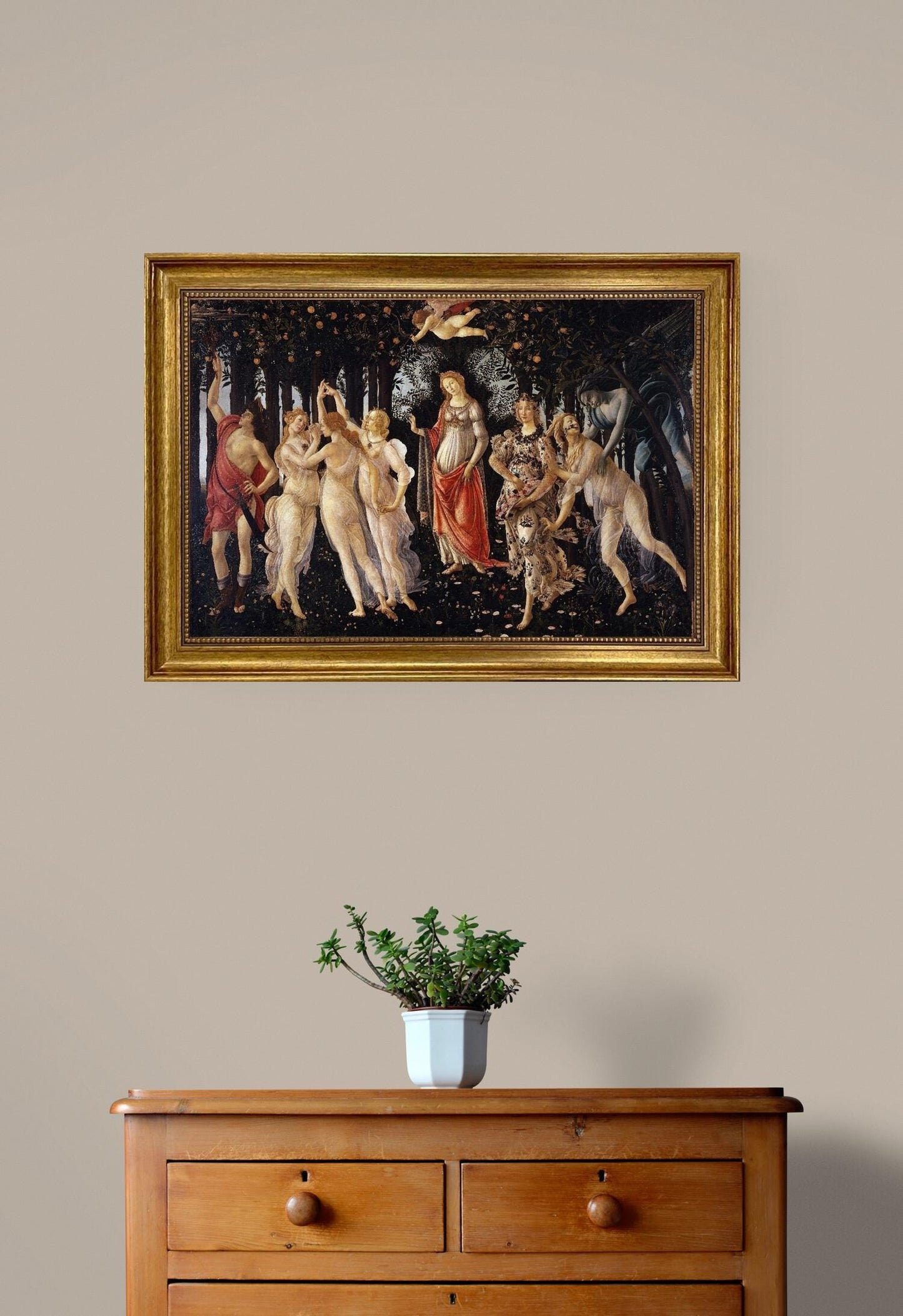 Sandro Botticelli "La Primavera" | Museum-Quality Heavyweight real Canvas | 3D hand finish print with Brush Strokes | Vintage golden frame FOSHE ART