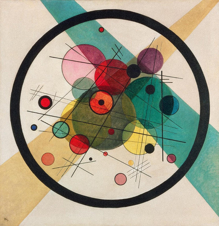 Kandinsky Circles in a Circle, Giclee Print on Fineart paper, canvas or museum quality poster, 3D hand finish print with brush strokes FOSHE ART