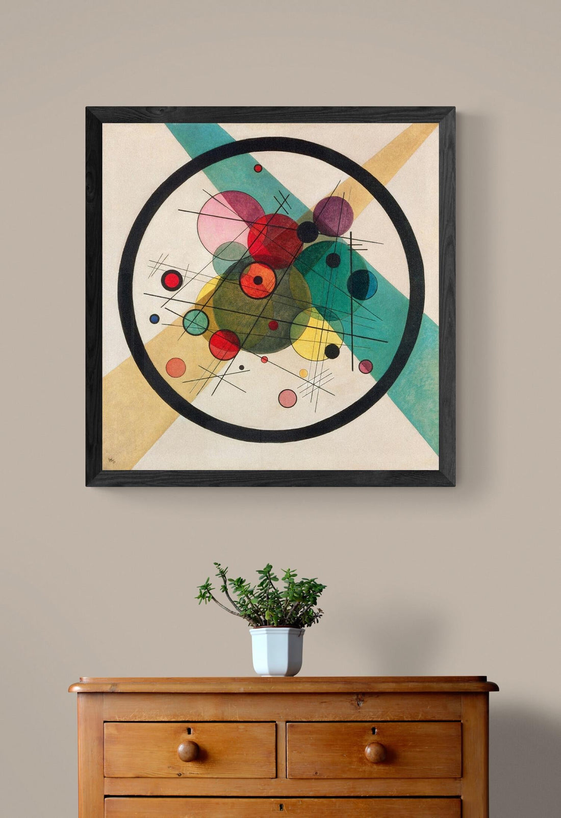 Kandinsky Circles in a Circle, Giclee Print on Fineart paper, canvas or museum quality poster, 3D hand finish print with brush strokes FOSHE ART