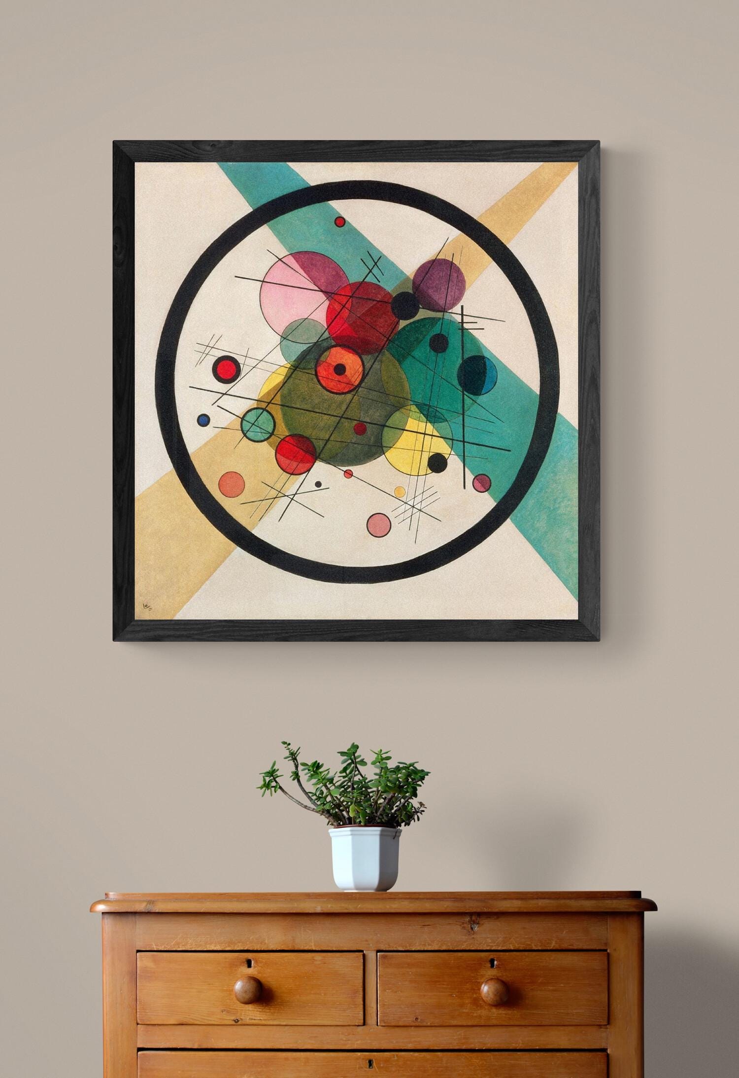 Wassily Kandinsky Circles in a Circle, Giclee Print on Canvas or Museum-Quality Canvas with Hand-Applied Brush Strokes for Authentic Look FOSHE ART