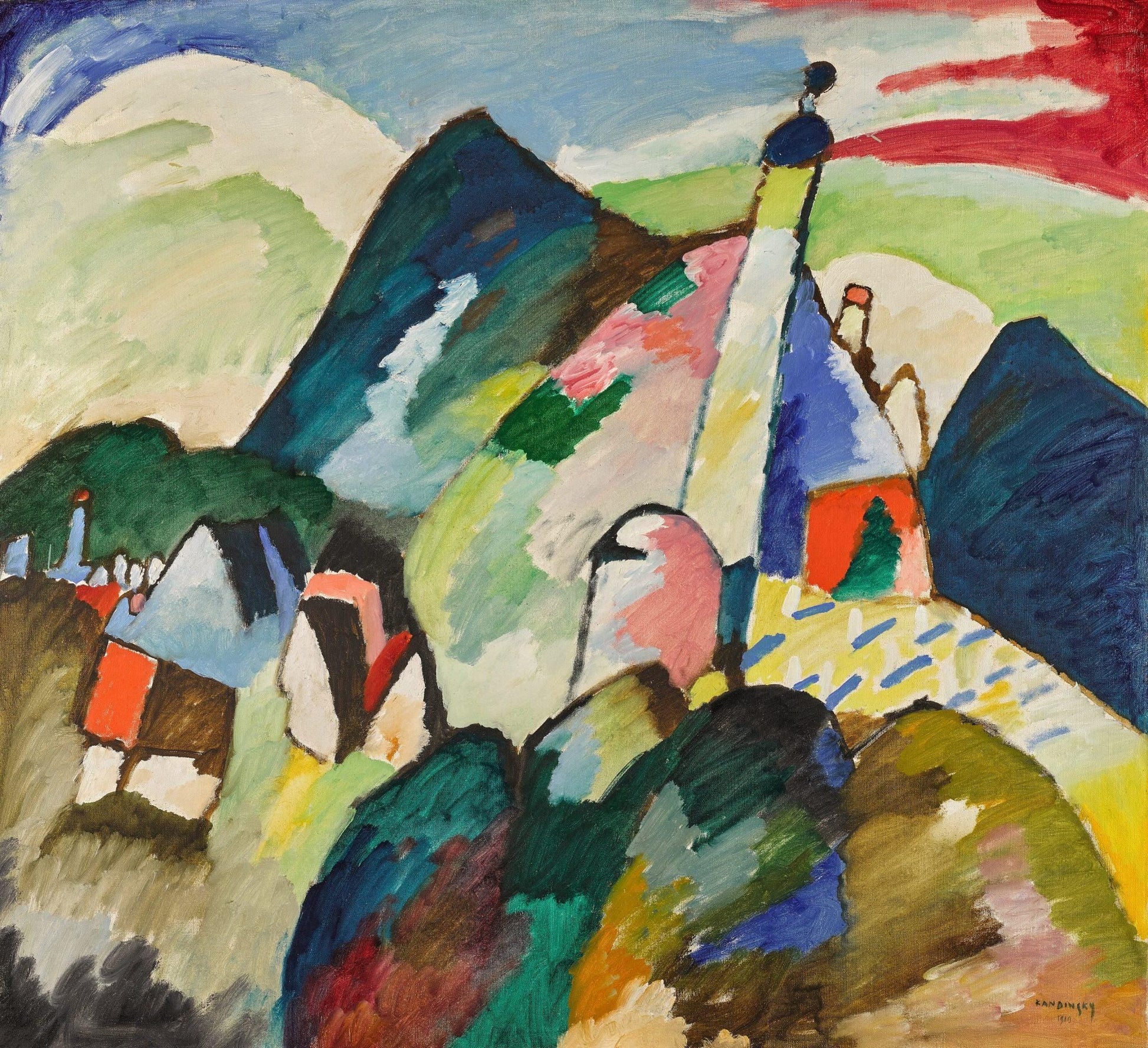 Murnau mit Kirche II by Wassily Kandinsky Large Wall Art on Heavyweight Canvas with Brushstroke Finish | Looks like original | Ready to Hang FOSHE ART