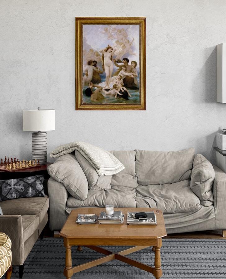 The Birth of Venus by Bouguereau | Framed Gliclée canvas  with hand-applied brush strokes and golden vintageous frame | looks like original FOSHE ART