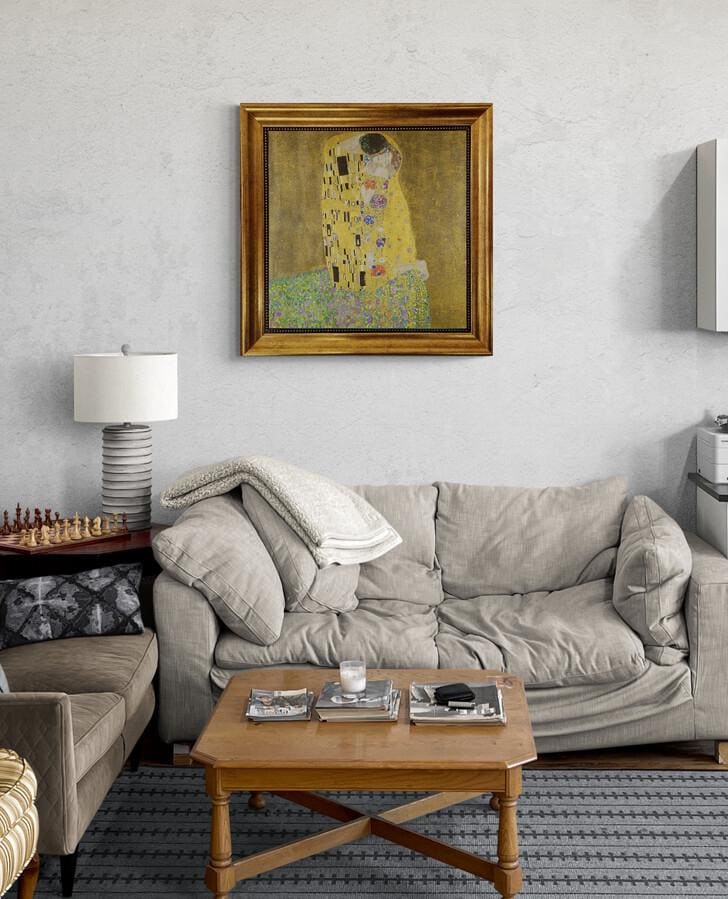 Gustav Klimt The Kiss Giclée Canvas Print: Hand-Textured, Golden Vintage Frame FOSHE ART