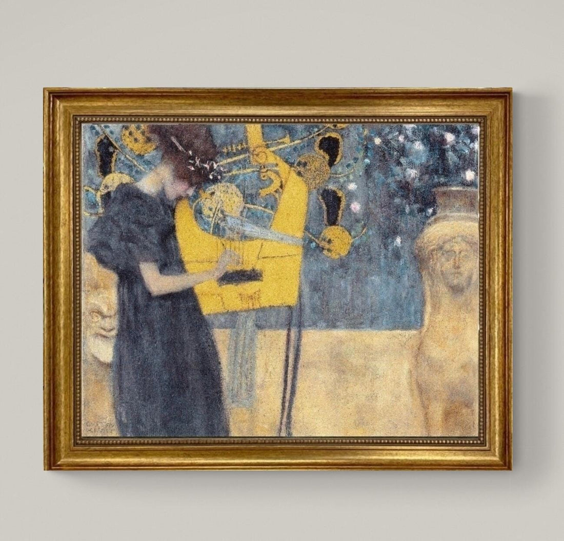 Gustav Klimt Music Giclée Canvas Print: Golden Vintage Frame, Brush Strokes FOSHE ART