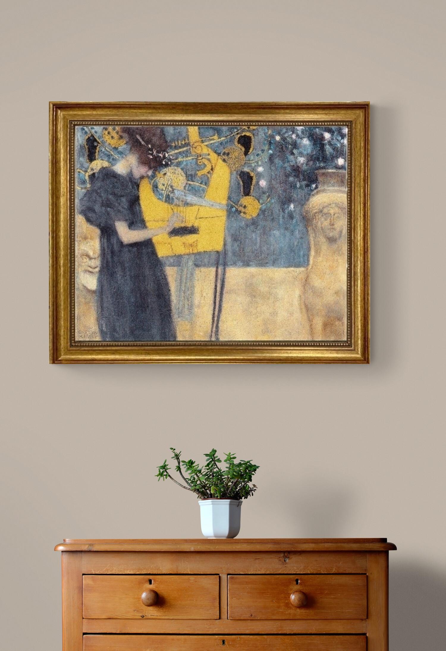 Gustav Klimt Music Giclée Canvas Print: Golden Vintage Frame, Brush Strokes FOSHE ART