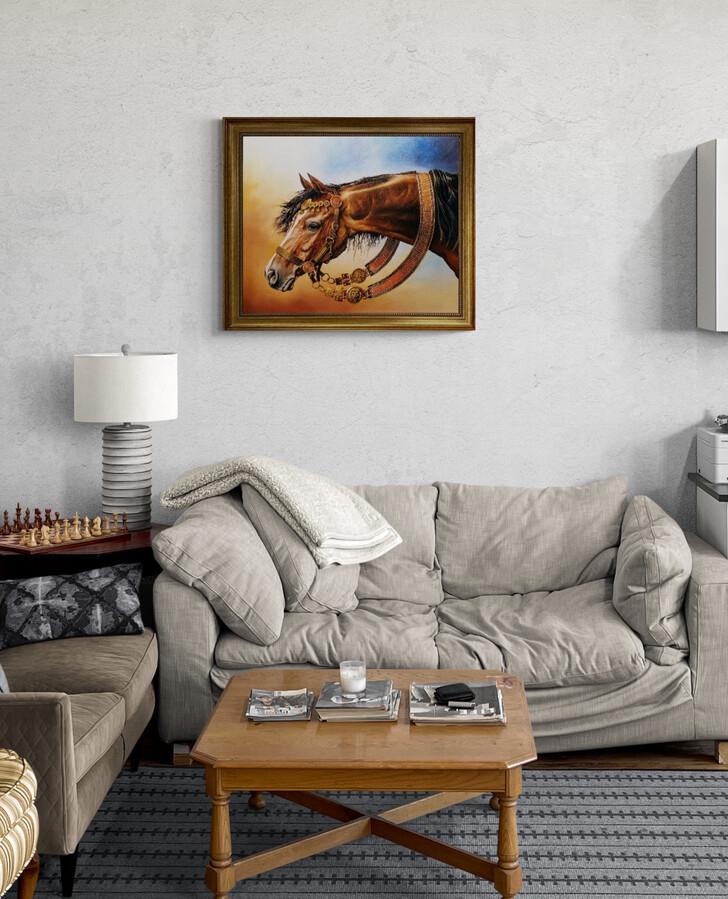 BUCEPHALUS Alexander the Great horse Framed Gliclée canvas with hand-applied brush strokes and golden vintageous frame | looks like original FOSHE ART