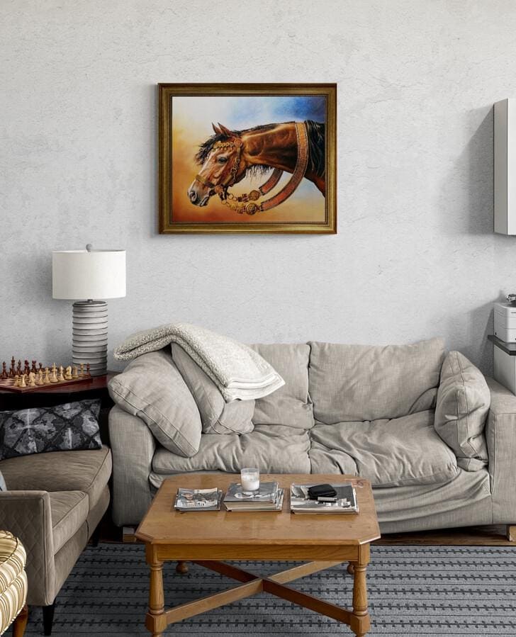 Bucephalus Art Print | Alexander the Great's Horse, 3D Hand-Finished Canvas Print, Vintage Golden Frame FOSHE ART