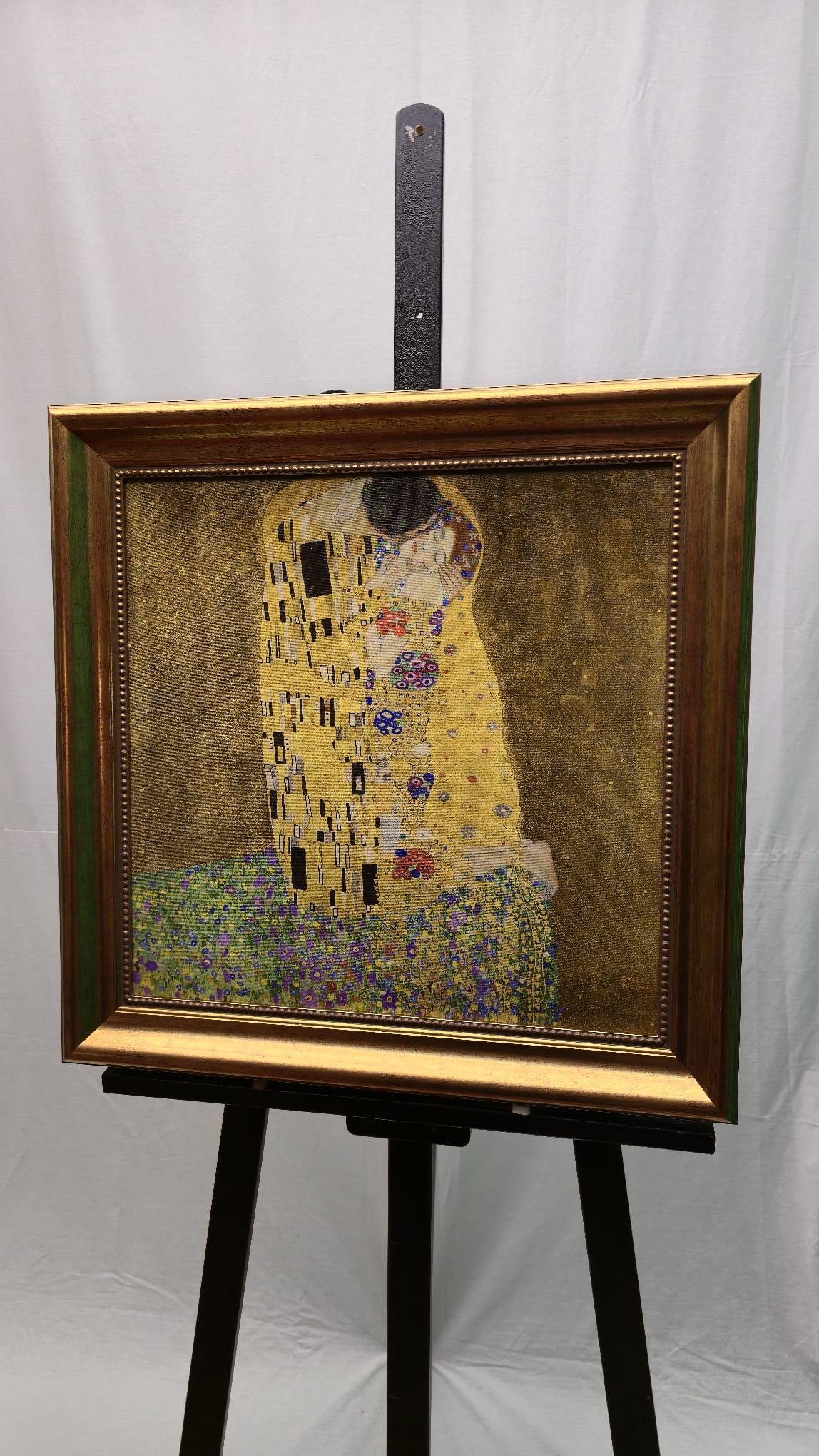 Gustav Klimt The Kiss Giclée Canvas Print: Hand-Textured, Golden Vintage Frame FOSHE ART