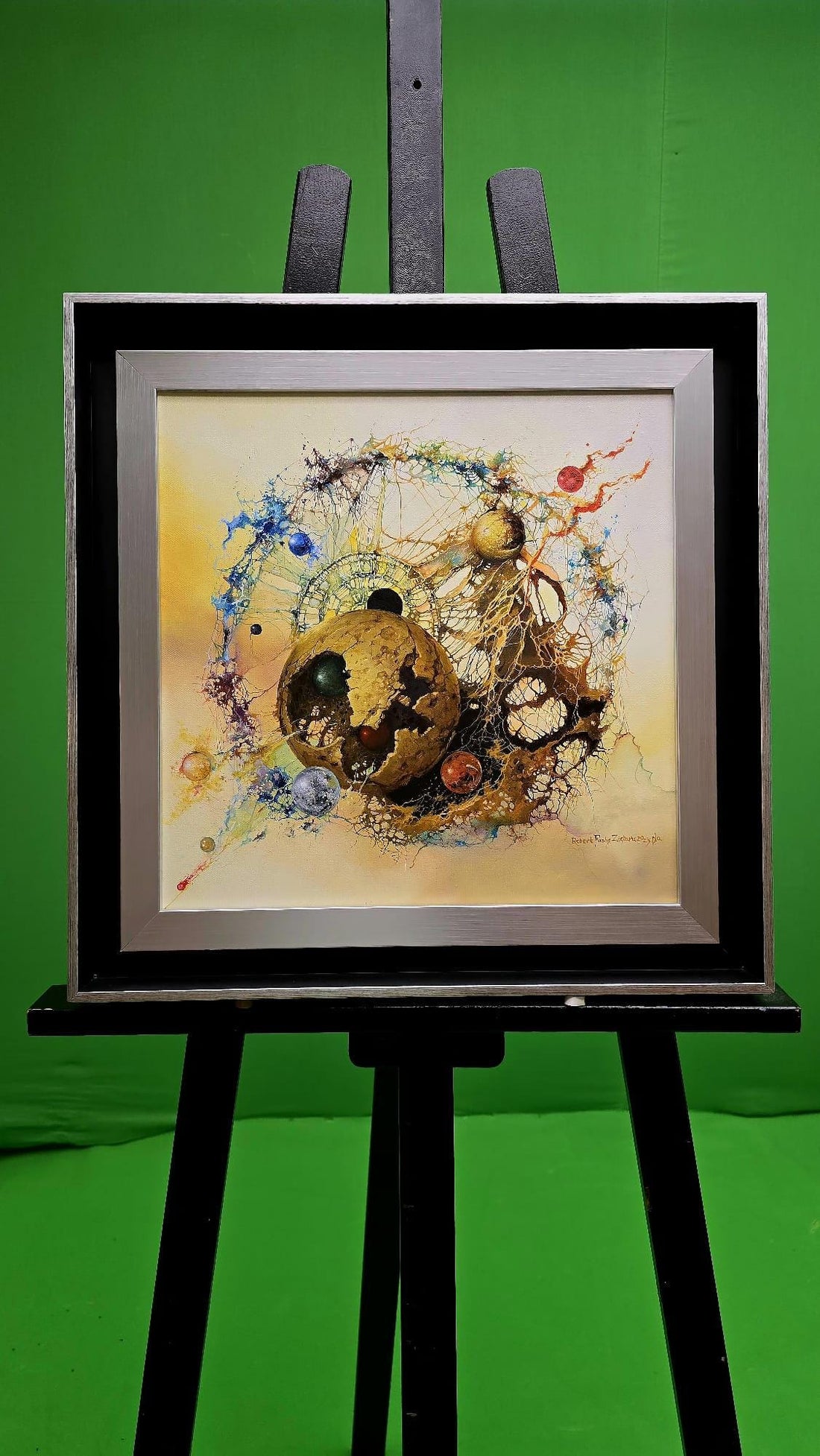 De Profundis Original Oil Painting: Silver-Black Framed Abstract Canvas Art FOSHE ART