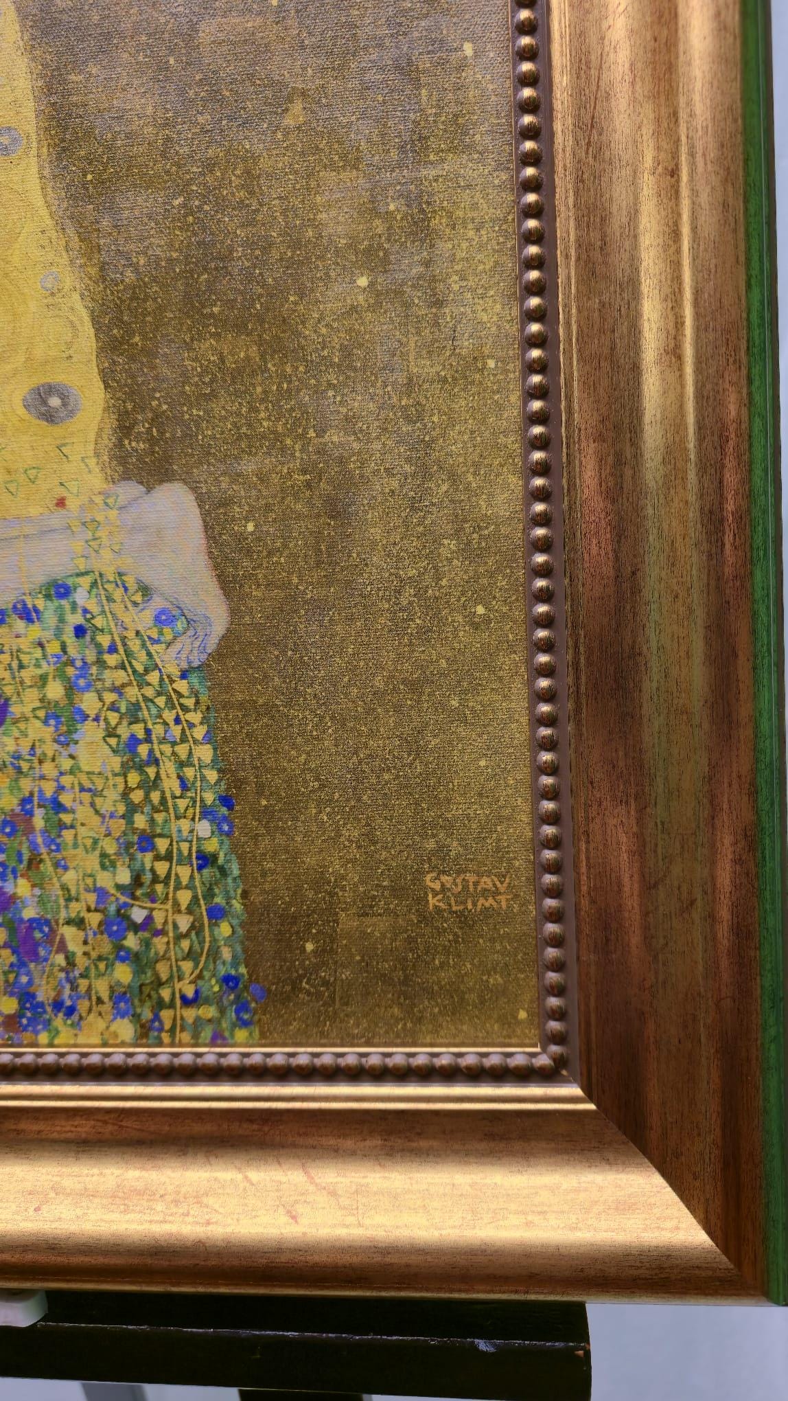 Gustav Klimt The Kiss Giclée Canvas Print: Hand-Textured, Golden Vintage Frame FOSHE ART