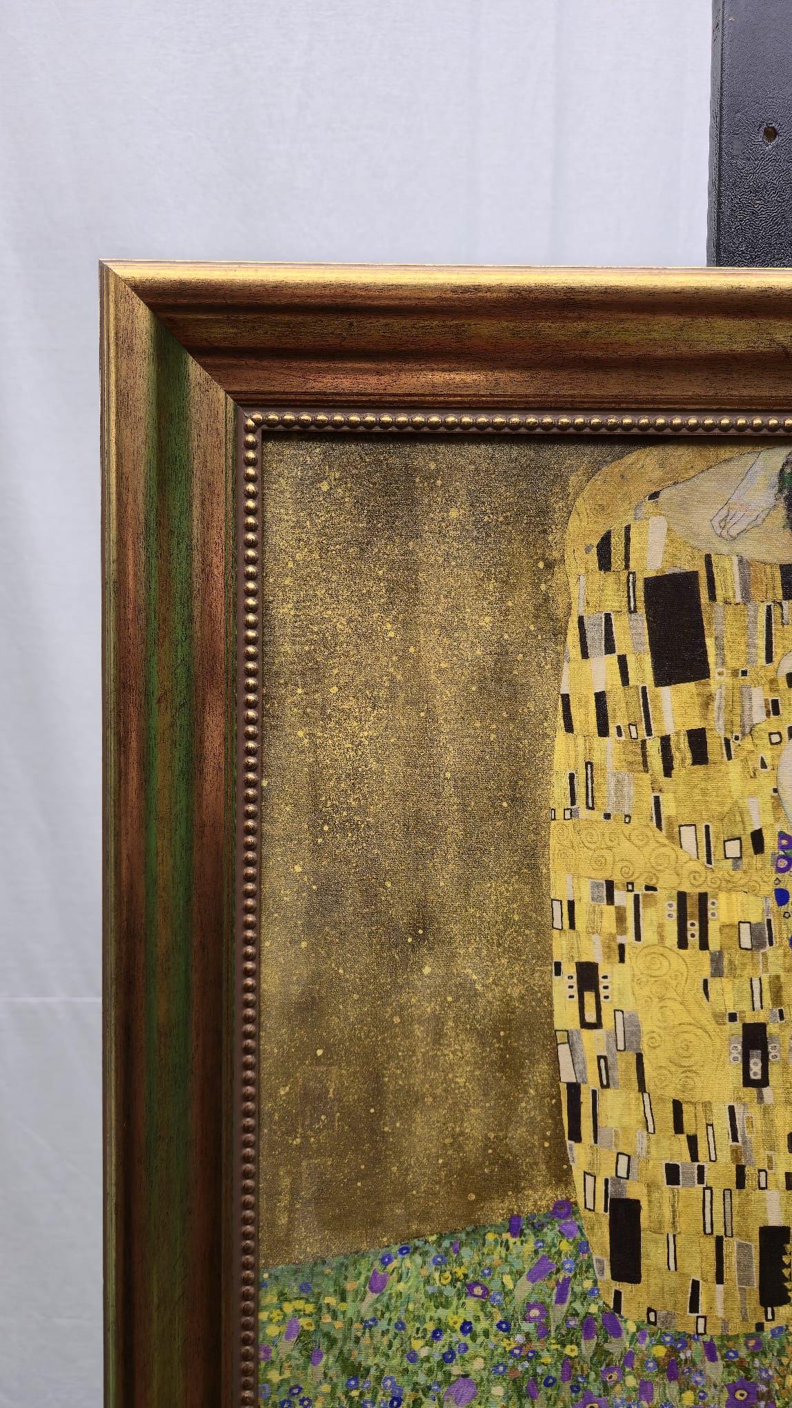 Gustav Klimt The Kiss Giclée Canvas Print: Hand-Textured, Golden Vintage Frame FOSHE ART