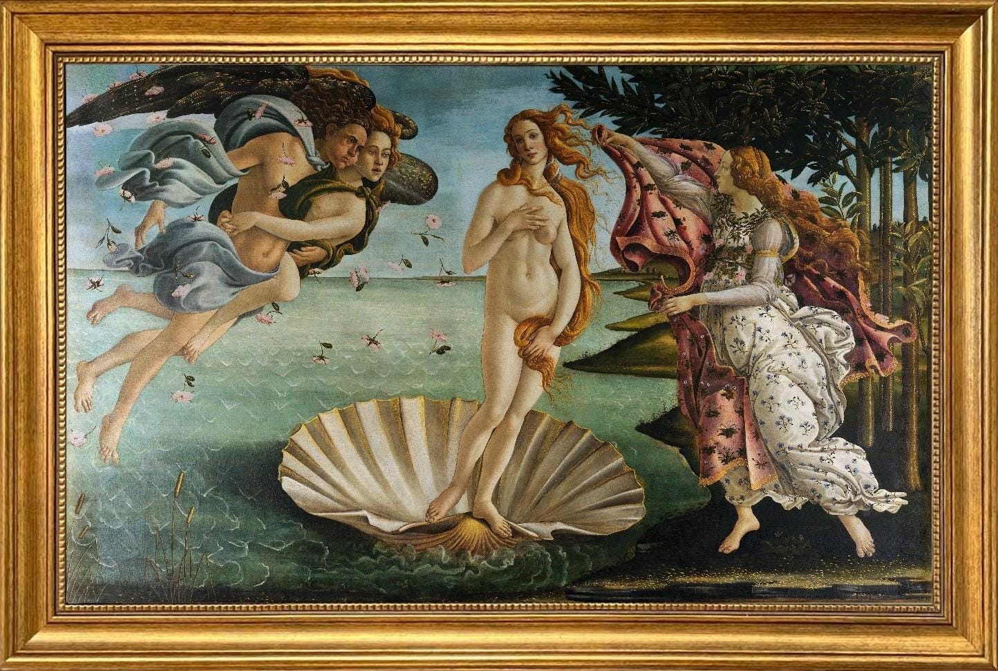 Botticelli's Birth of Venus Framed Canvas Print: Hand-Finished Brush strokes FOSHE ART