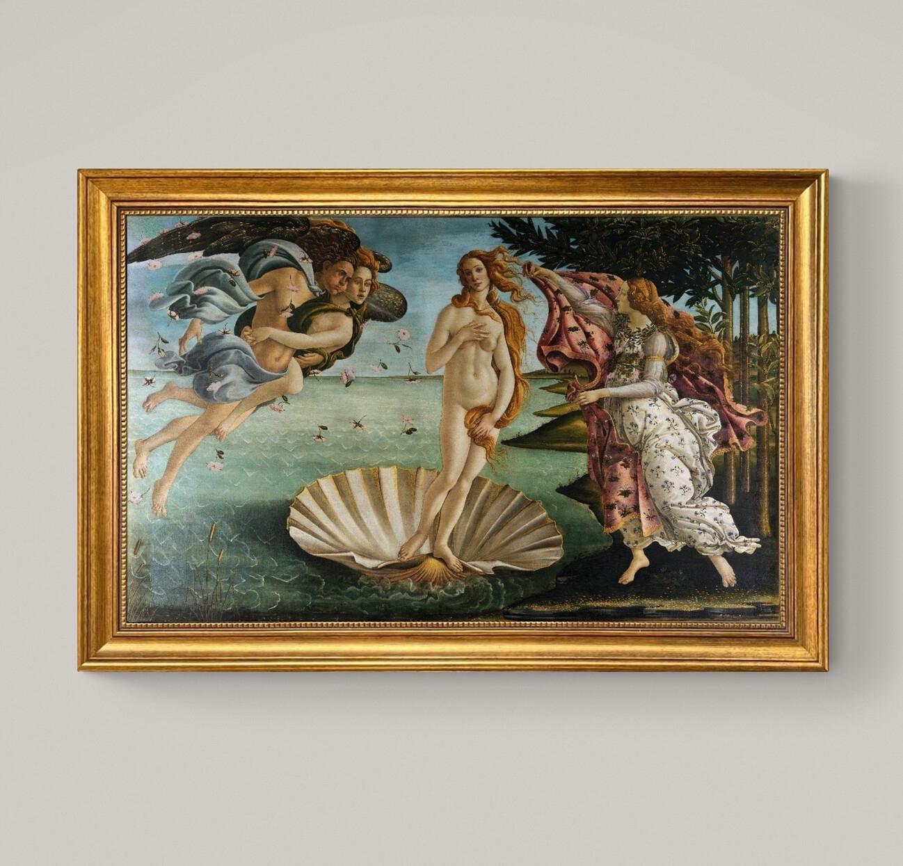 Masterpiece of Sandro Botticelli: The Birth of Venus | Framed Art Premium Print | 3D hand finish with brush strokes | Look like original art FOSHE ART