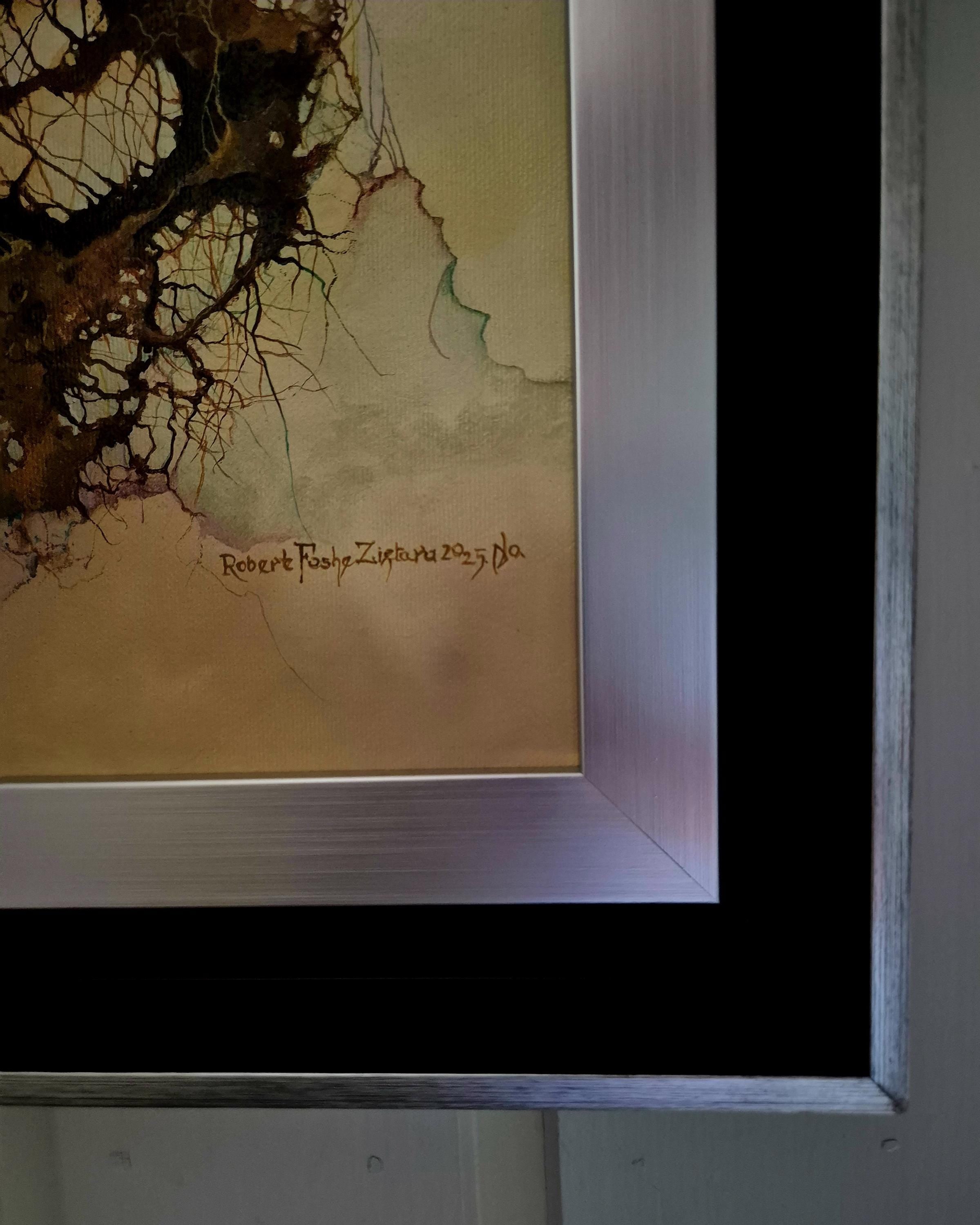 De Profundis Original Oil Painting: Silver-Black Framed Abstract Canvas Art FOSHE ART