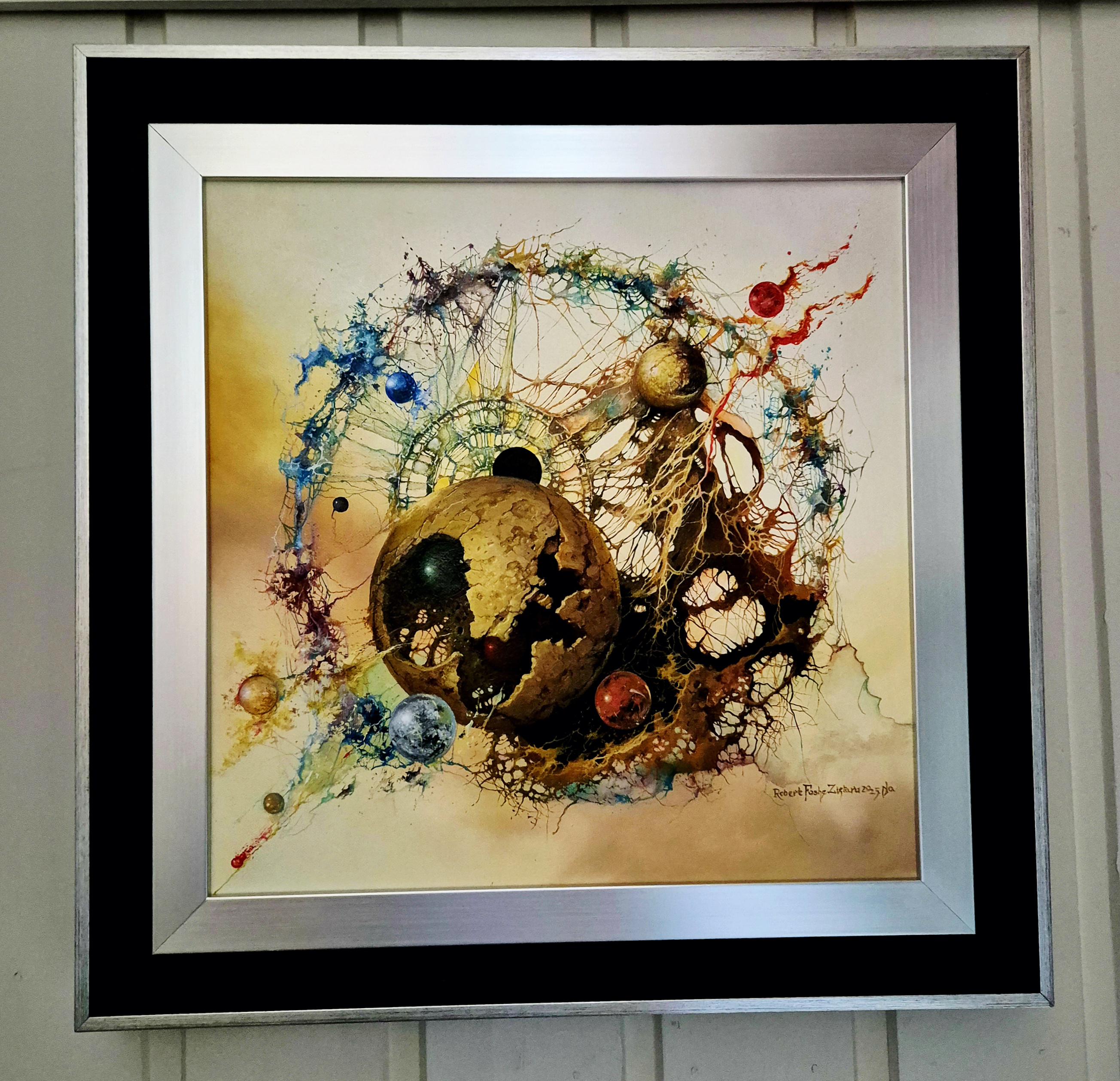 De Profundis Original Oil Painting: Silver-Black Framed Abstract Canvas Art FOSHE ART