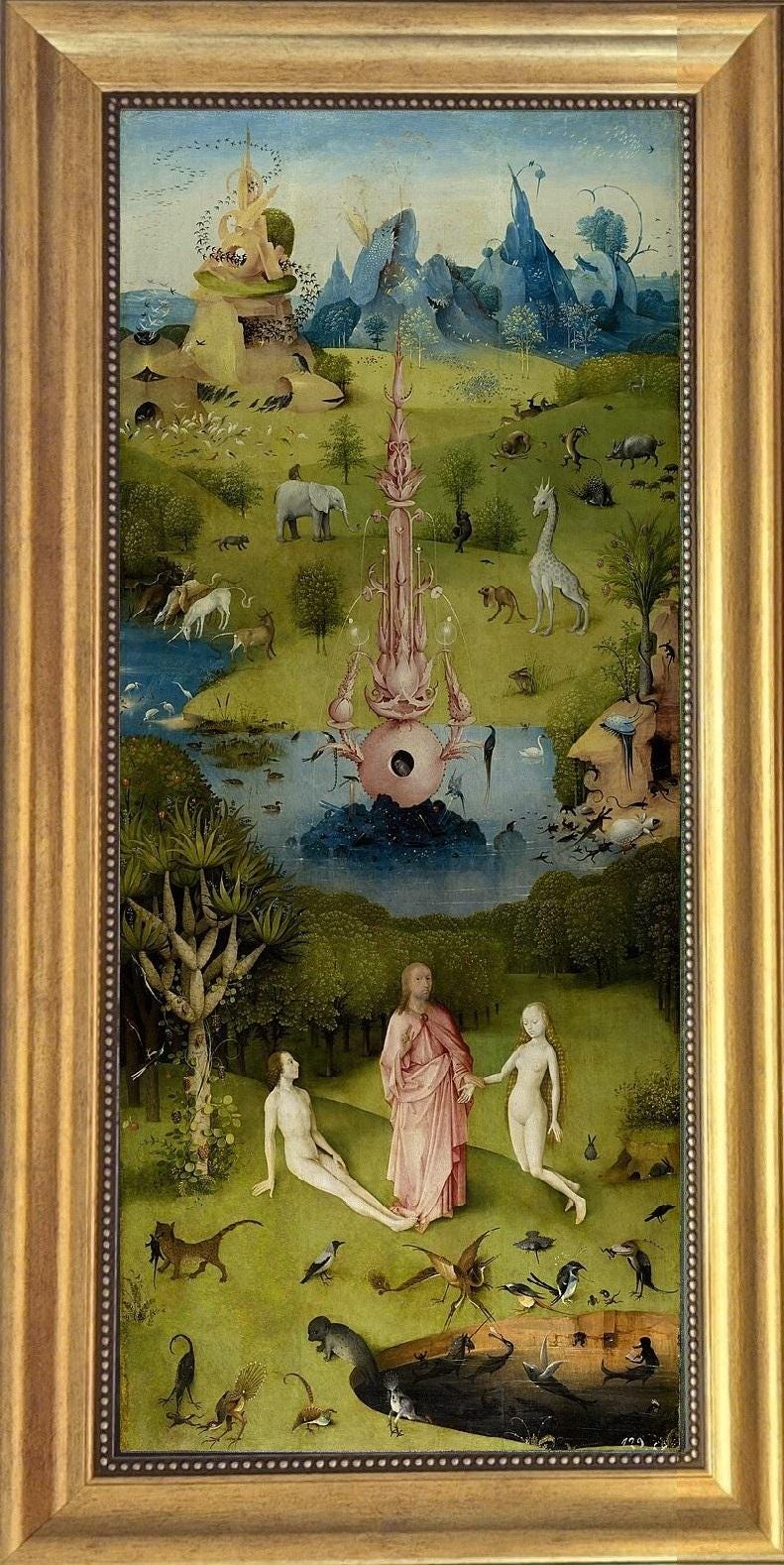 Hieronymus Bosch Triptych Canvas Print: Garden of Earthly Delights, Vintage Golden Frame FOSHE ART