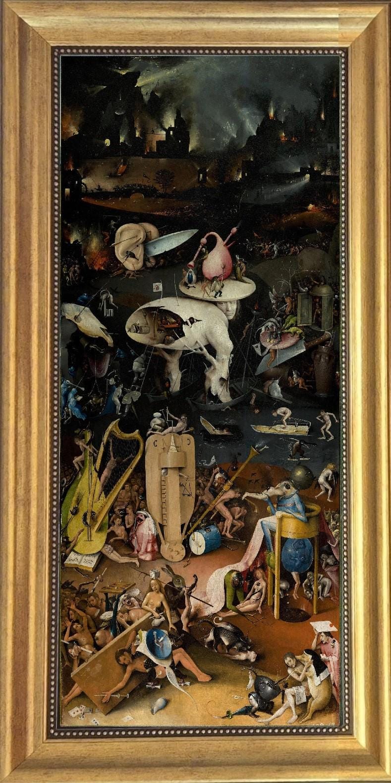 Hieronymus Bosch Triptych Canvas Print: Garden of Earthly Delights, Vintage Golden Frame FOSHE ART