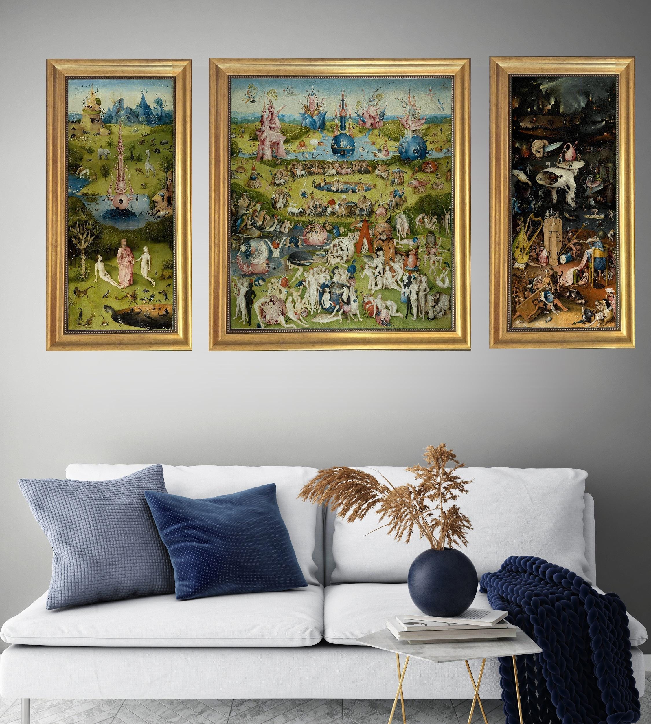 Hieronymus Bosch Triptych Canvas Print: Garden of Earthly Delights, Vintage Golden Frame FOSHE ART