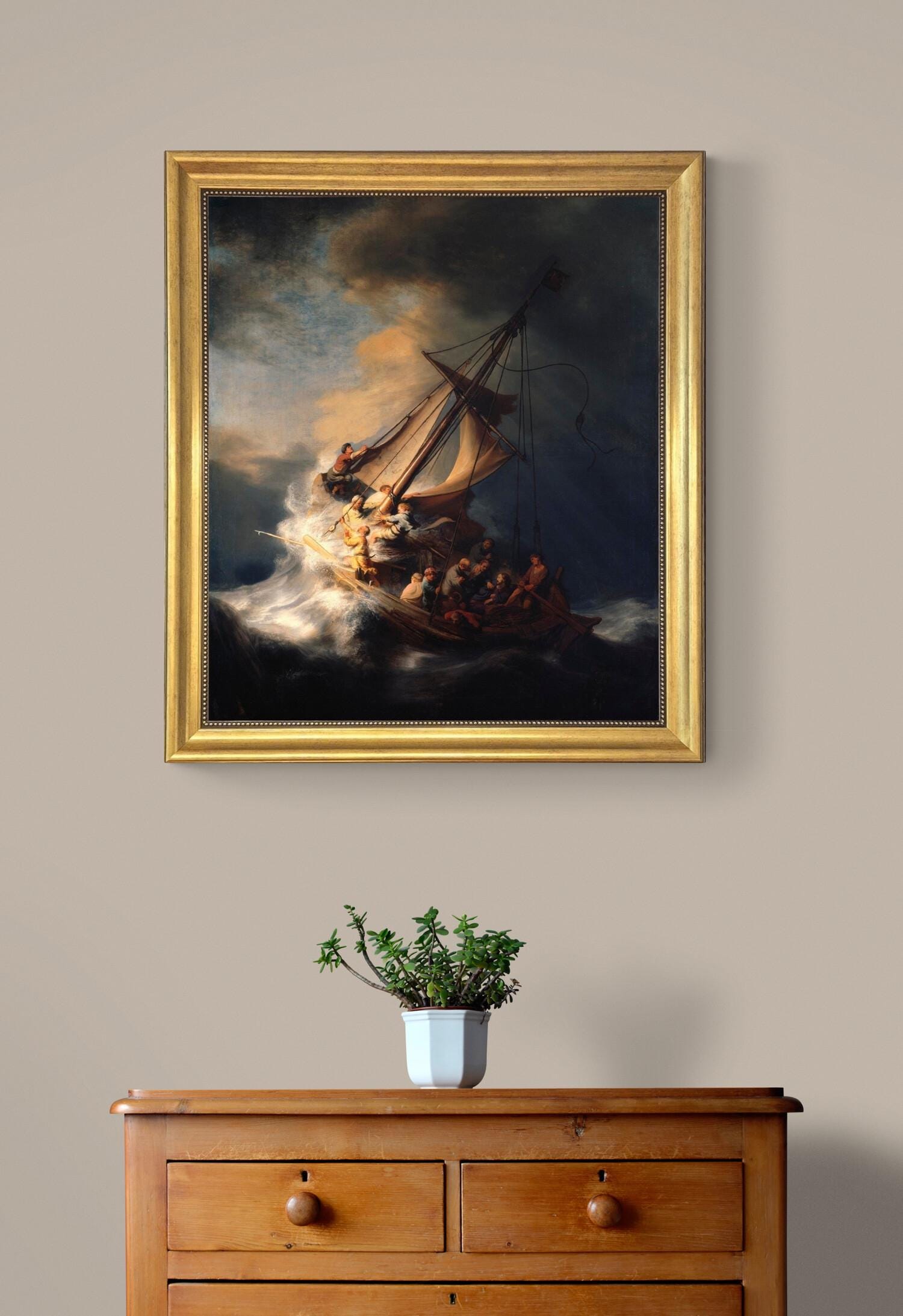 Rembrandt - Christ In The Storm On The Sea Of Galilee - Framed Canvas Reproduction Print FOSHE ART