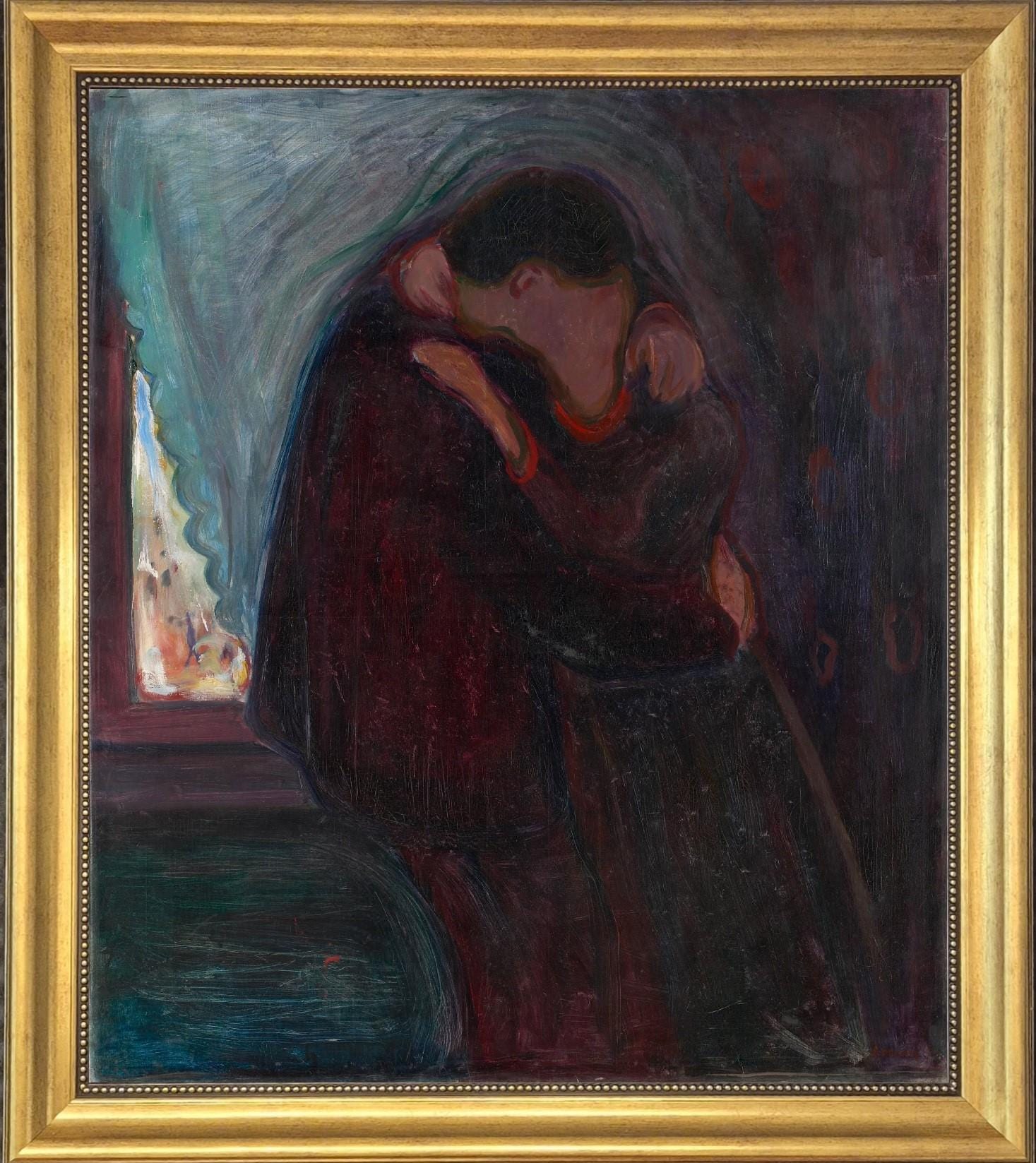 The Kiss - Edvard Munch Canvas Print with Golden Vintage Frame FOSHE ART